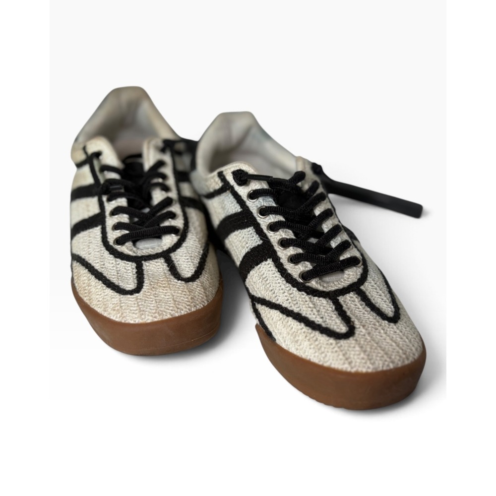 Project Cloud Crochet Knit Boho White Black Sneakers Gum Sole Low Top Size 9